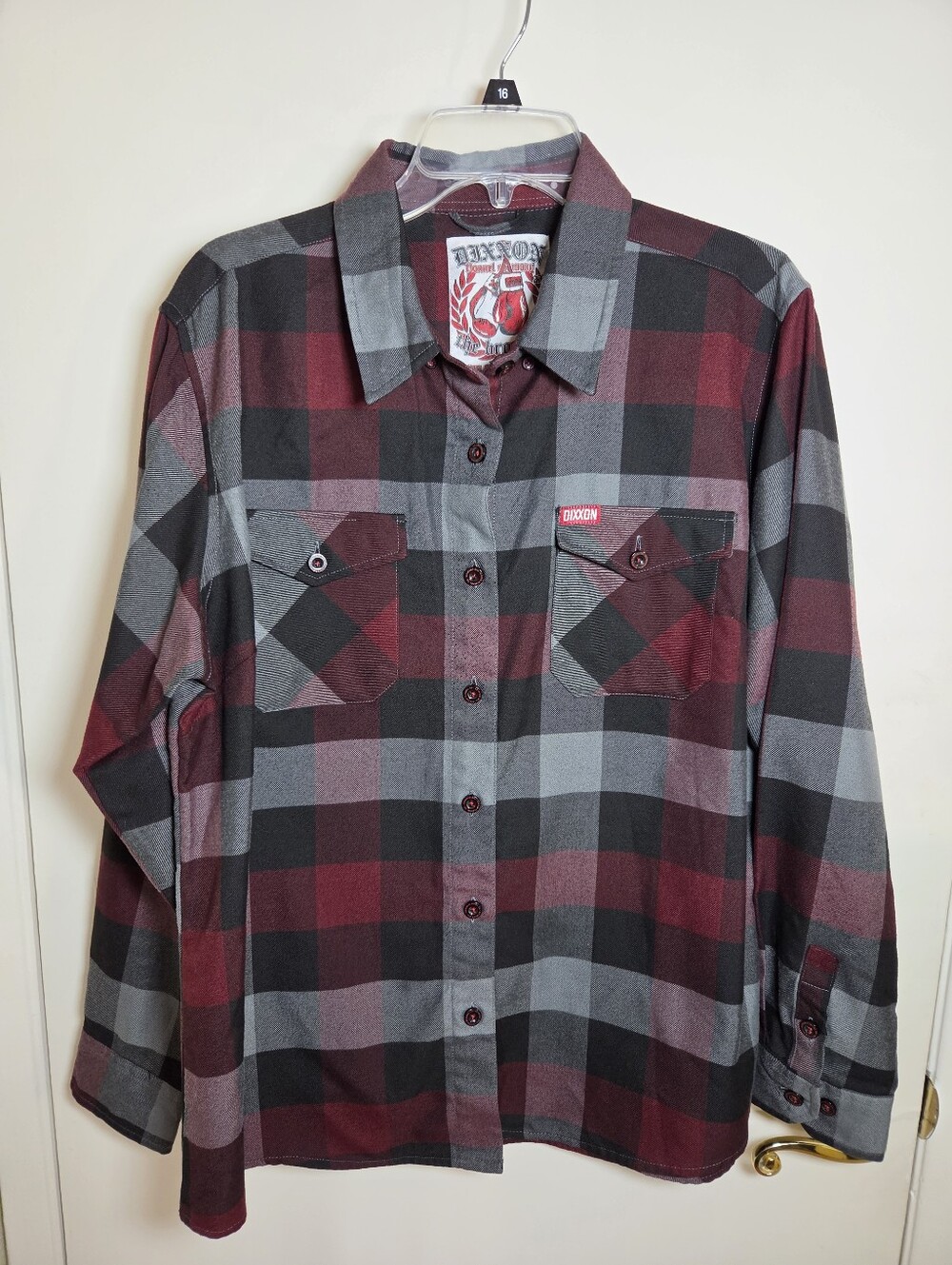 DIXXON The Brawler Maroon and Gray Plaid Long-Sleeve Button-Down Shirt